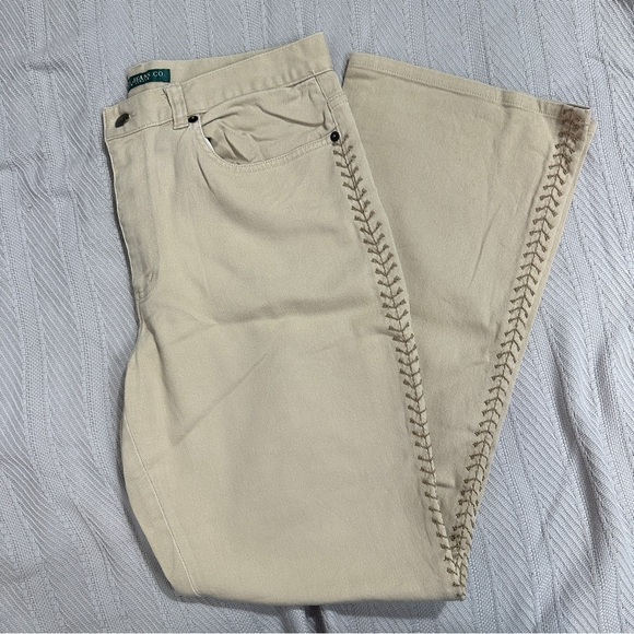 Vintage Lauren Ralph Lauren size 12 jeans, tan, stitching, bootcut, spring - Picture 4 of 10